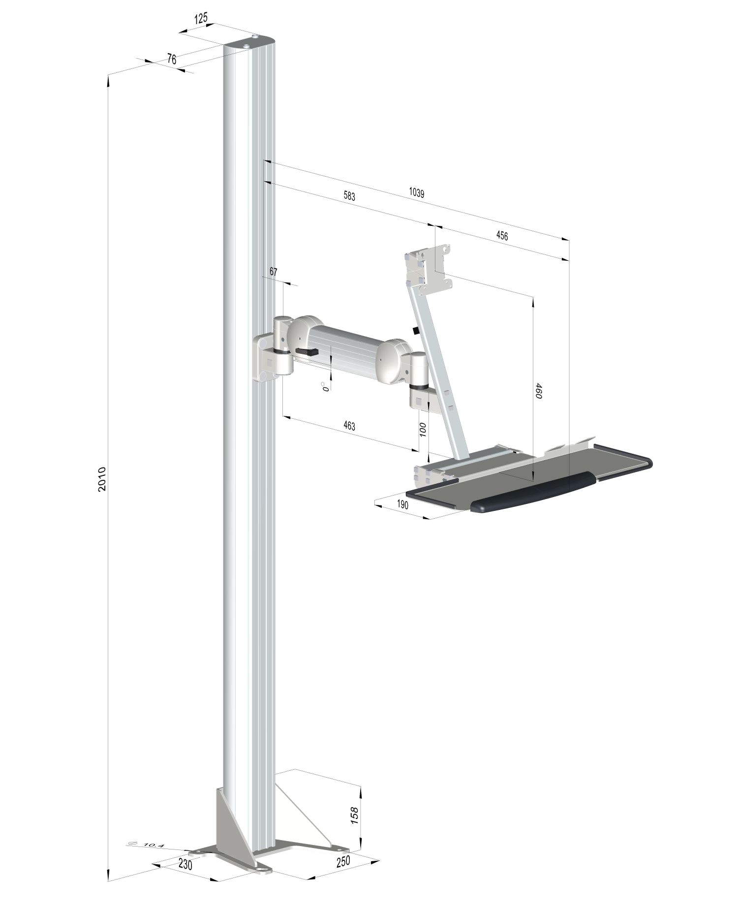 Stat.WS-ALU Indusrie PC Halteung VESA 100 mit Keyboard – Bild 2